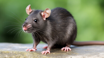 Black rat, Rattus rattus, in front of white background. generative ai