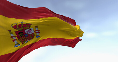 Close-up of Spain national flag waving in the wind