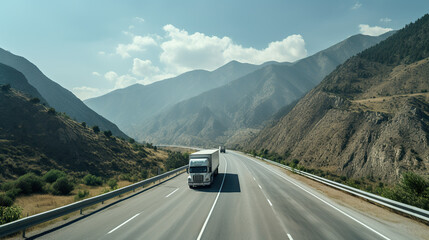 White blank truck on a highway in the desert