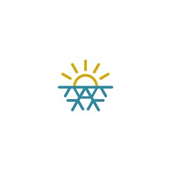 Hot and cold symbol. Snowflake and Sun all season concept logo isolated on white background