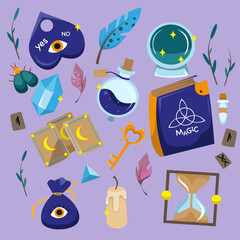 magical paraphernalia for divination and conducting spiritistic s&eacute;ances and magic tricks as well as for brewing potions. 