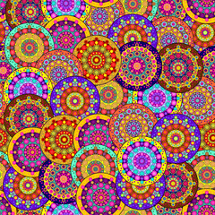 Seamless bright print with mandalas and flowers and element art decor design wallpaper fabric 