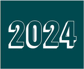 Happy New Year 2024 Abstract White Graphic Design Vector Logo Symbol Illustration With Green Background