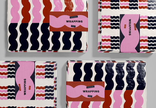 Top View of Four Boxes Packaging Mockup