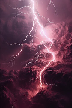 pink background with lightning and clouds closeup
