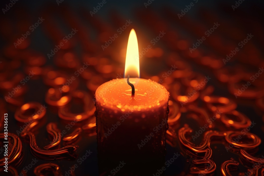 Poster a lit candle sitting on top of a table. perfect for creating a cozy and warm atmosphere.