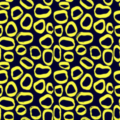 Abstract Grunge Ink Free Hand Round Elements Seamless Pattern.