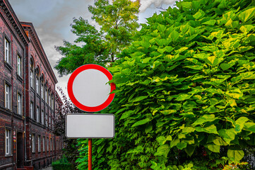 Round Sign on green background. Empty road sign in green background. Copy space mock up concept