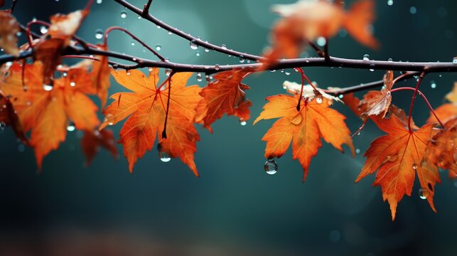 Autumn Leaves in Focus Rain Blur Background