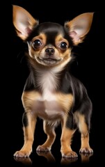 Chihuahua dog sitting and looking at the camera in front isolated of black background