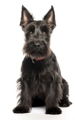Scottish Terrier dog sitting and looking at the camera in front isolated of white background