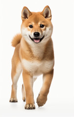 Shiba Inu Japanese breed dog standing at the camera in front isolated of white background