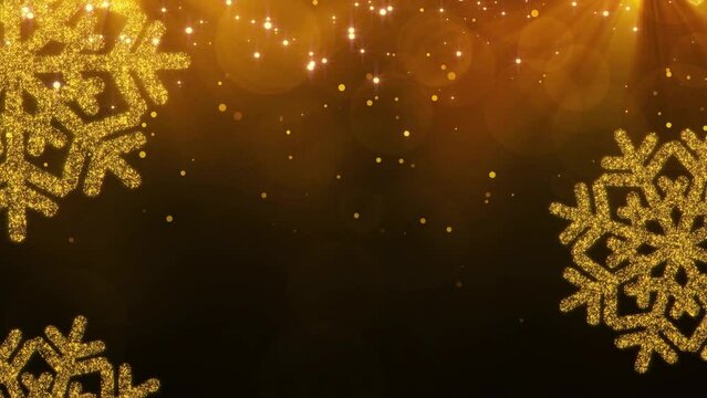 Gold rain bokeh particles background. Snow flakes Christmas glittering. 4K resolution video 3840x2160