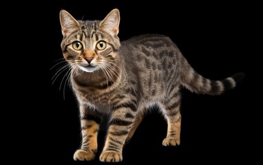 Obraz premium American Short Hair Cat walking at the camera in front isolated of white background