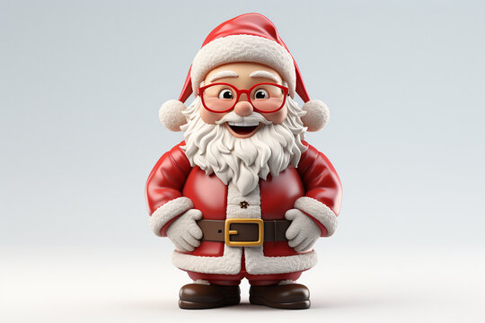 Experience the magic of the winter holidays with a 3D model rendering of a Santa Claus toy, isolated on a white background. Ai generated