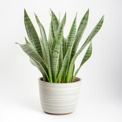 Potted plant. Sansevieria laurentii or Snake Plant on white isolated background.