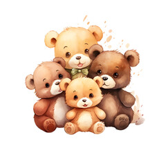 bear family watercolor illustration, cute animals clipart