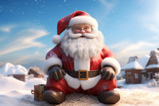 Embrace the winter magic with a 3D model rendering of a jolly Santa Claus in the snow. Ai generated