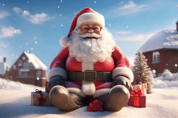 Embrace the winter magic with a 3D model rendering of a jolly Santa Claus in the snow. Ai generated