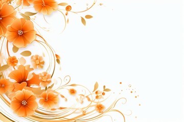 Watercolor vector background with orange flowers. Abstract floral elements empty text space