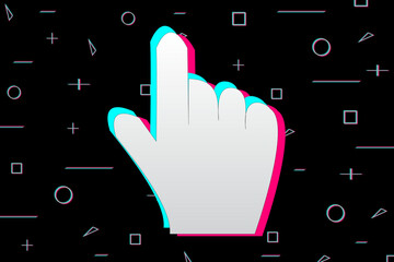 Popular background with a hand and finger pointer. Social networks and media. Pointer, cursor. Vector illustration - obrazy, fototapety, plakaty