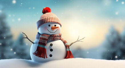Obraz premium 雪とクリスマスの冬の背景。コピースペースとメリークリスマスとハッピーニューイヤー。Christmas winter background featuring snow and blurred bokeh. Greeting card wishing you a Merry Christmas and a Happy New Year with copy space,Generative AI