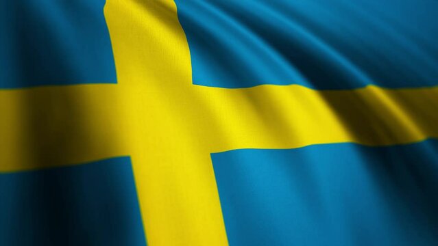 Looping waving flag of Sweden in stunning detail. Swedish people national flag video background. 4K resolution 3840x2160, 60fps