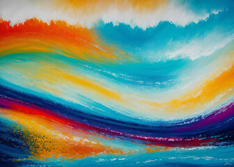 A colorful paint on a white surface. 
