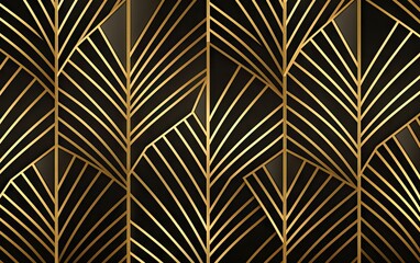 Gold glittering lines seamless pattern on black background.
