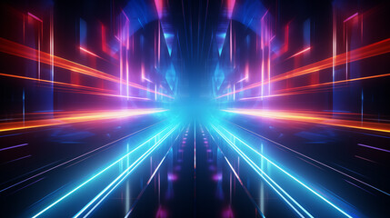 Fototapeta na wymiar Abstract technology futuristic glowing neon blue and pink light lines with speed motion moving on dark blue background 