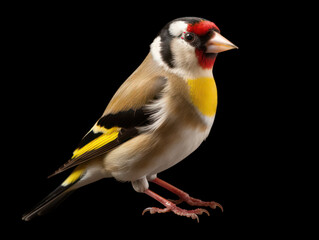 Naklejka premium Goldfinch Studio Shot Isolated on Clear Black Background, Generative AI