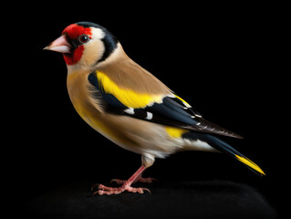 Naklejka premium Goldfinch Studio Shot Isolated on Clear Black Background, Generative AI