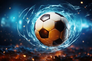Soccer ball on abstract fire background. Football or Soccer Concept With Copy Space. Goal Concept.