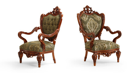 Classic armchair different angles isolated on white background.
