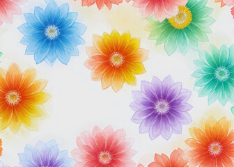 Fototapeta na wymiar A vibrant tapestry of blooming petals, painted in watercolor, intertwined in a whimsical pattern on soft fabric, evoking a sense of lively beauty and free-spiritedness. 