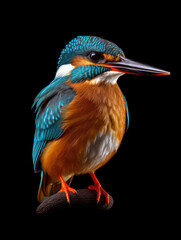 Kingfisher Studio Shot Isolated on Clear Black Background, Generative AI
