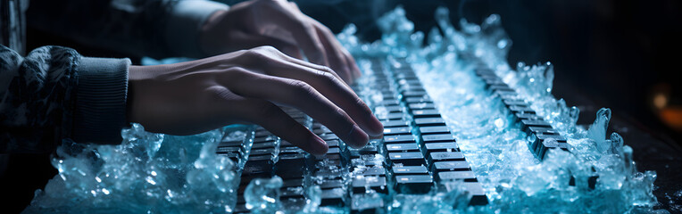 Hands on a frozen keyboard