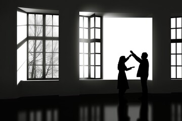Fototapeta na wymiar Black and white image of a couple dancing