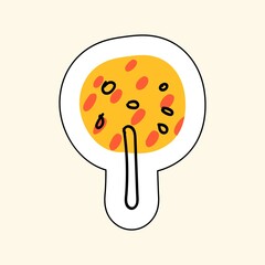 Sticker Yellow Tree On A Beige Background, Sketch for printing on children's products,