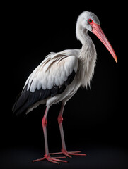 Stork Studio Shot Isolated on Clear Black Background, Generative AI