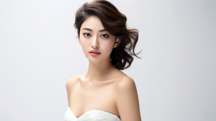 Fototapeta premium portrait of a Japanese woman in strapless dress