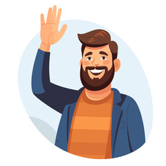 Obraz premium Simple flat illustration of the smiling man with a waving hand. High-resolution