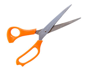 multipurpose scissors with orange or yellow handle isolated on white background with clipping path. in png file format.