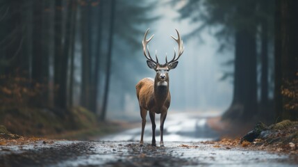 Majestic Deer Standing on Forest Path