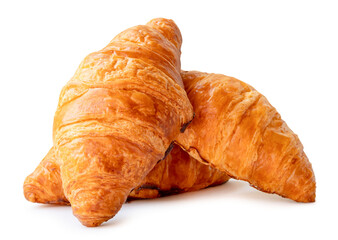 Croissants in stack isolated on white background with clipping path and shadow in png file format