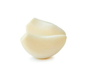 Peeled garlic cloves in stack isolated on white background with clipping path and shadow in png file format
