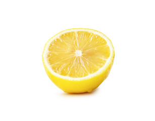 Fresh yellow lemon half isolated on white background with clipping path and shadow in png file format