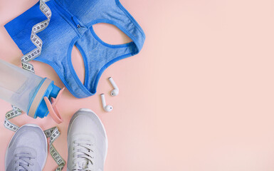 Sport equipment and clothing for woman background