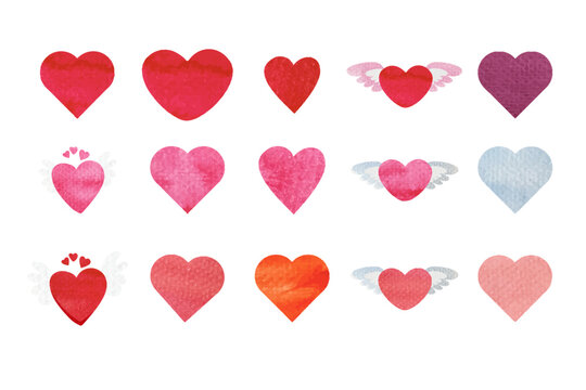 Valentine's Day heart icon watercolor set