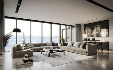 3d render modern design, clean lines, minimalism, natural materials, and natural light, ai generative